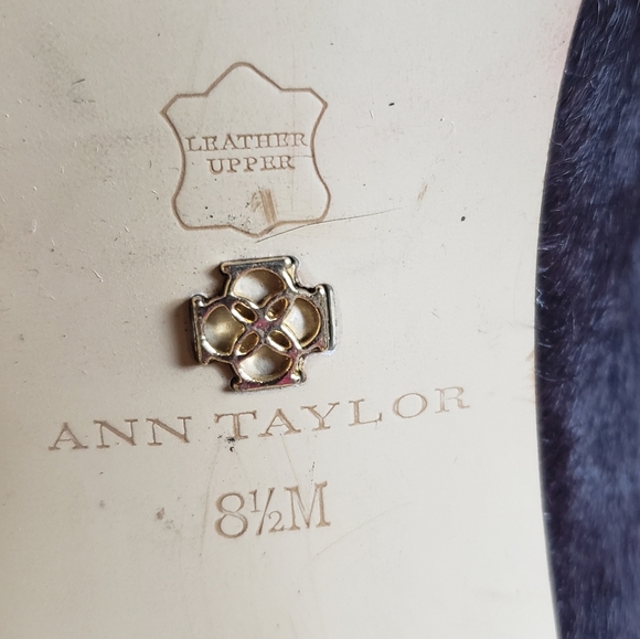 Ann Taylor Sz 8.5 Gold Heel Died Shearling Cow Hair Pumps brown Purple block - Picture 4 of 15